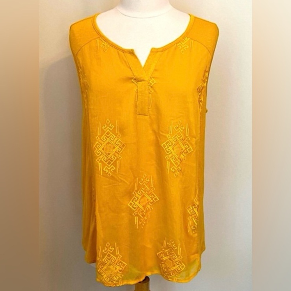 Style & Co Yellow Embroidered SZ Cottagecore Boho Chic Artisan Casual Chic Top